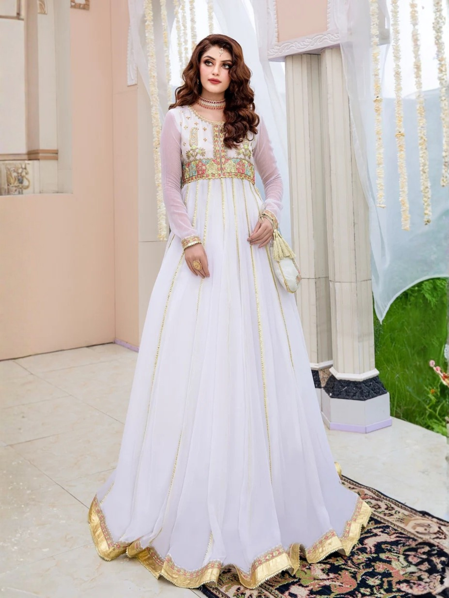 White-Hani & Umaima Chiffon Embroidered Pishwas-Pari