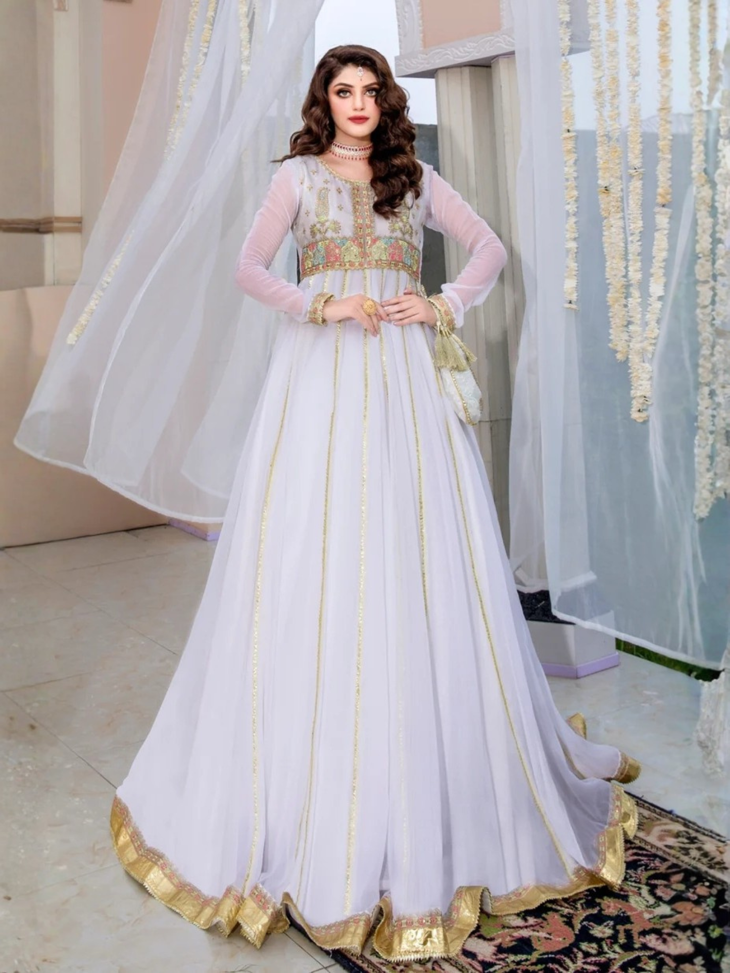 White-Hani & Umaima Chiffon Embroidered Pishwas-Pari