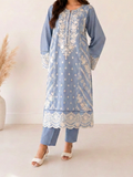 Sky Blue-Alina Lime Summer Linen Embroidered Stitched 3-Piece Suit-Sky Mist
