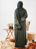 Green-Nourah Nida Embellished Abaya-Abeer