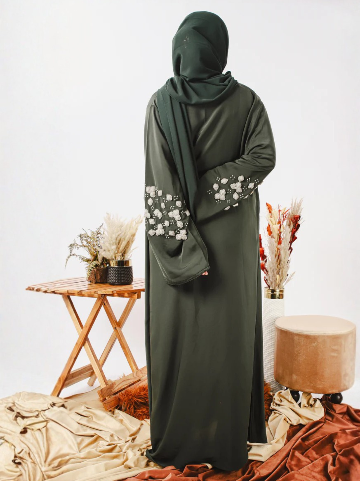 Green-Nourah Nida Embellished Abaya-Abeer