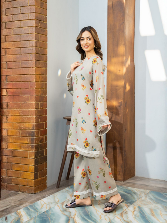 Panache Apparel Dobby Lawn Printed Stitched Suit-Lume