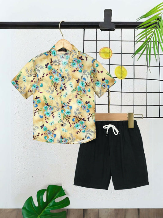 Yellow and Black Velvour Boys & Girls Printed Co-ord Set-VC27