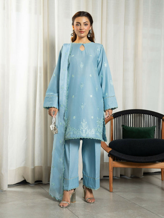 Panache Apparel Solid Story Cotton Lawn Embroidered Stitched Suit-Skye