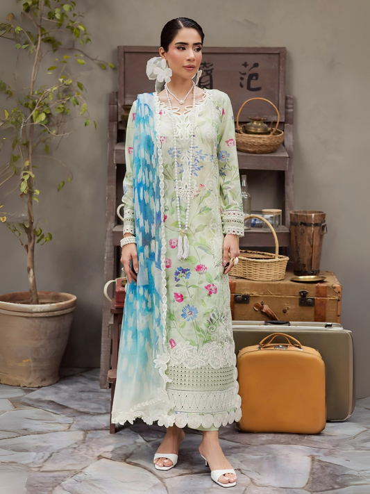 Light Green Nureh Lawn Printed Unstitched 3-Piece Suit-Amaya- DD15