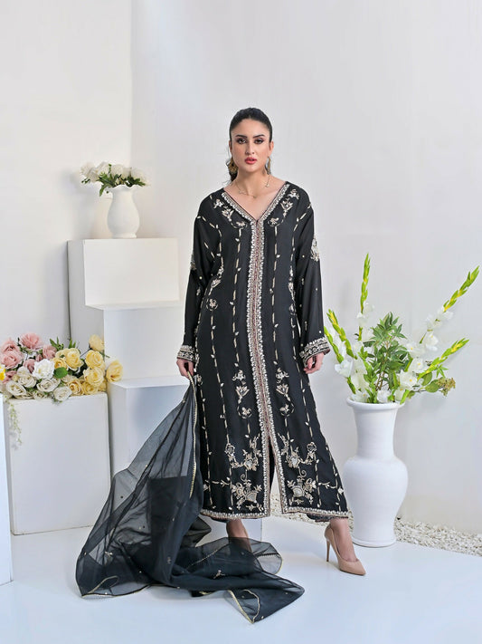 Ruby's Couture Wedding Collection Pure Silk Embroidered Stitched 3-Piece Suit-Zabil
