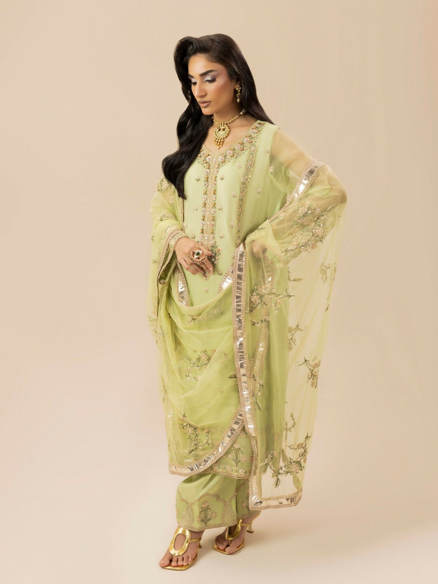 Shurooq Garden Of Dreams Silk Embroidered Stitched 3-Piece Suit-Verde