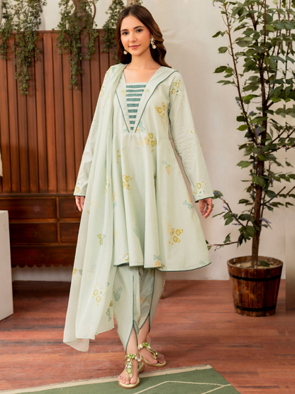 Panache Apparel Lawn Printed Stitched 3-Piece Suit-Denali