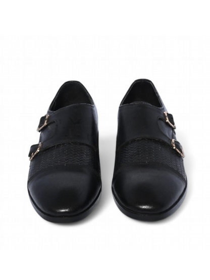 Black formal leather shoes with a subtle design and durable rubber sole, crafted for elegance and all-day comfort.