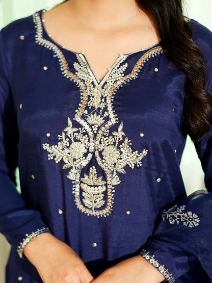 Allure By IH Fashion Calling Raw Silk Embellished Stitched 3-Piece Suit-Alba