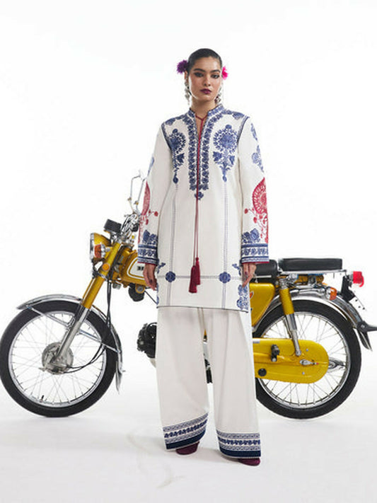 Ivory Jugnu Lahore Luxury Cotton Embroidered Stitched 2-Piece Suit-Tara
