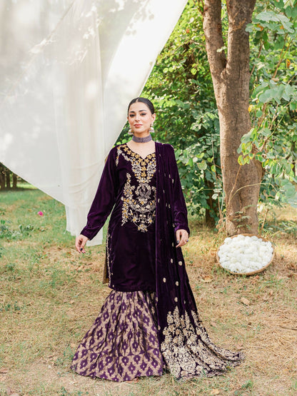 Panache Apparel Velvet Edit Micro Velvet 9000 Embroidered Stitched Suit-Moor