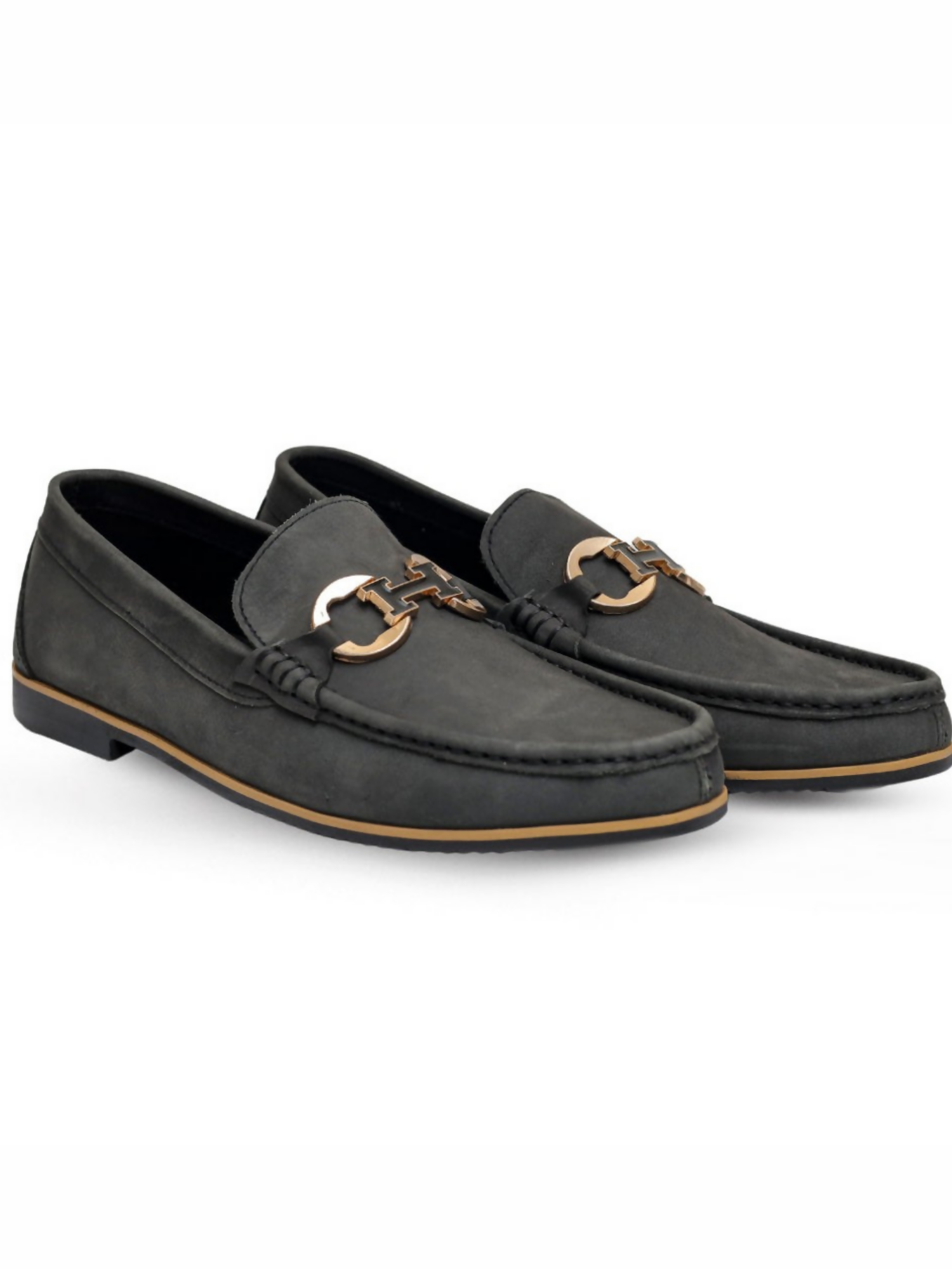 Refined gray leather loafers featuring a sleek design and tailored fit, offering all-day comfort and versatile style.