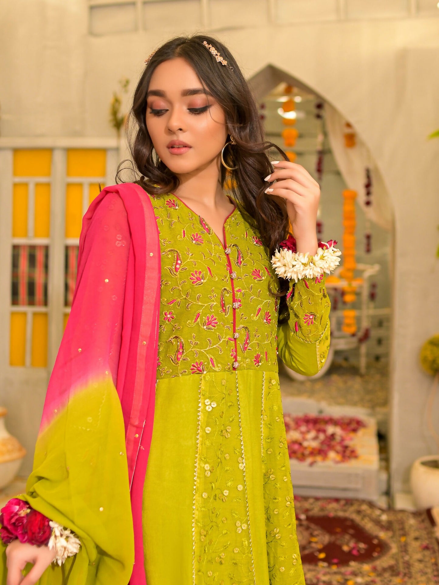 Ruby's Couture Poshak Khadi Net Embellished Stitched 2-Piece Suit-Hoorain