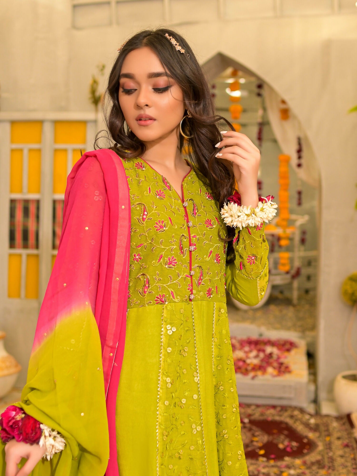 Ruby's Couture Poshak Khadi Net Embellished Stitched 2-Piece Suit-Hoorain
