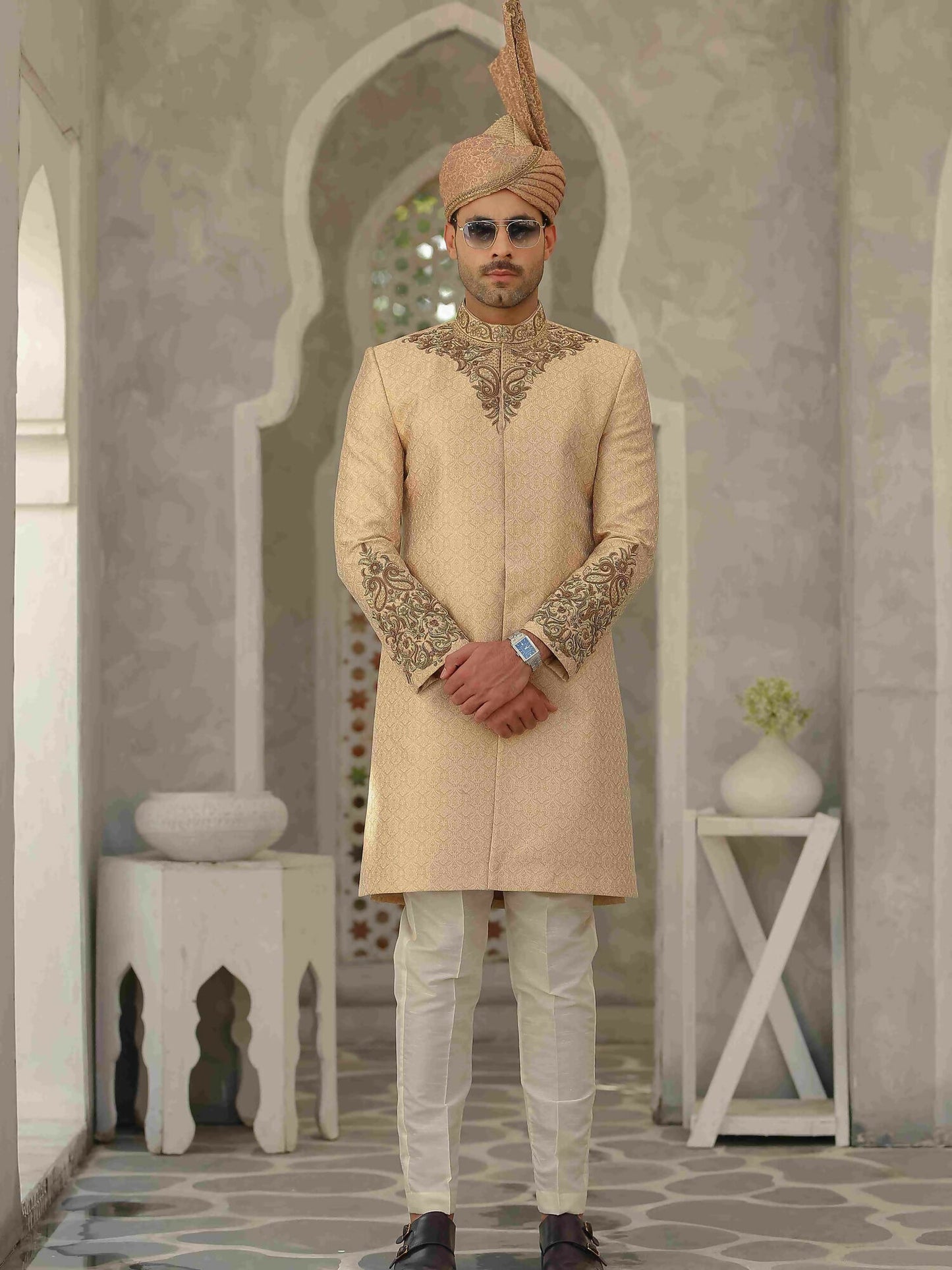 Gem Garments Afsanah Jamawar Embellished Sherwani-Naz