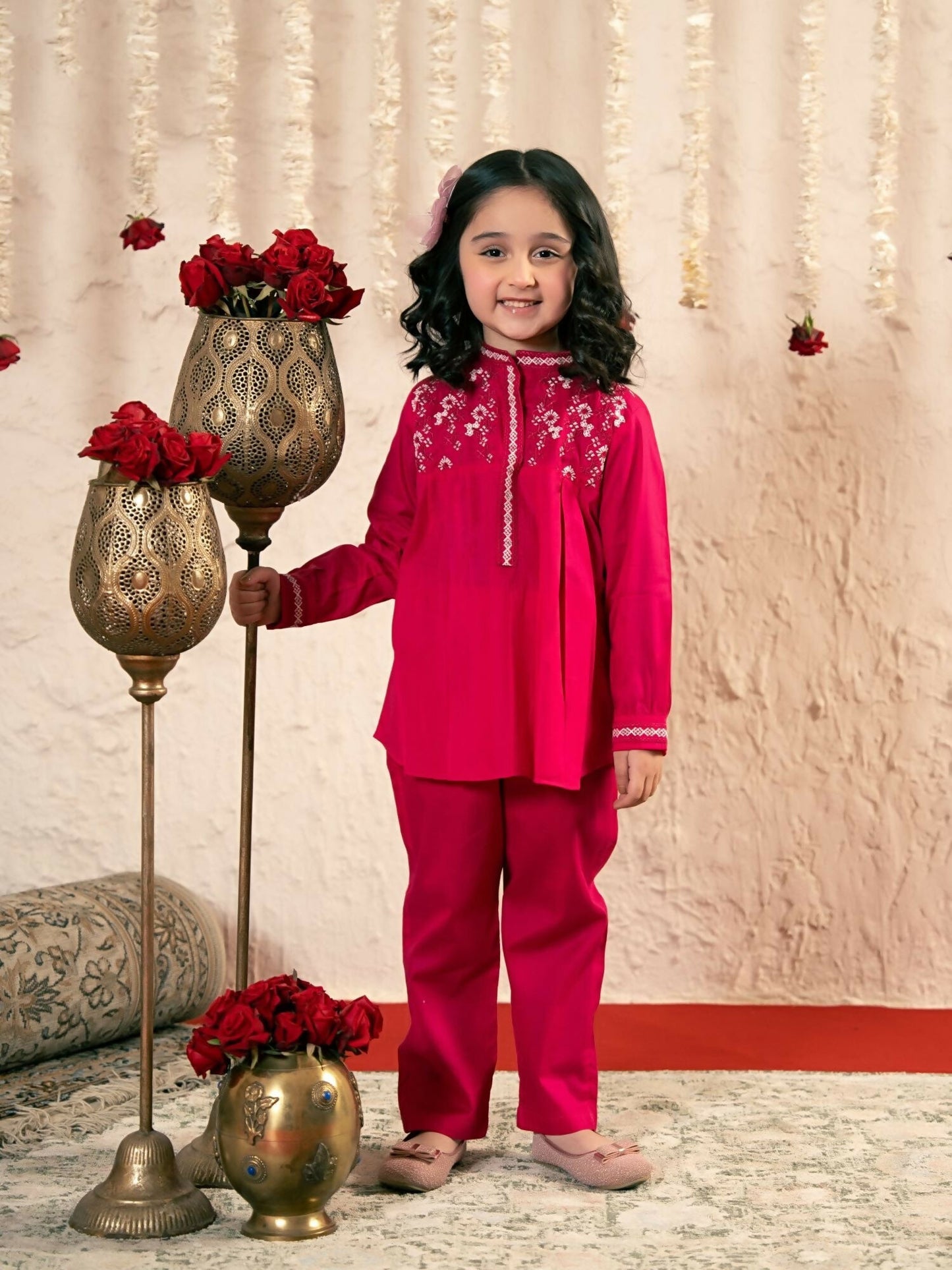 Velvour Girls Cotton Embroidered Co-Ord Set-VG175-B