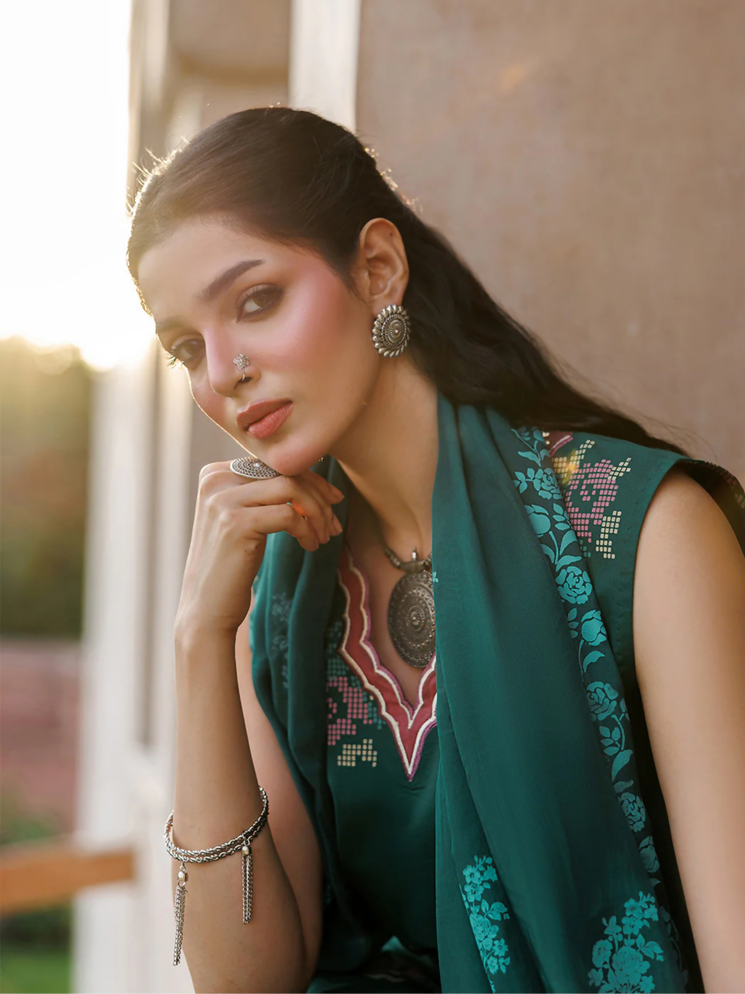 Green Panache Apparel Noor Mahal Cotton Printed Stitched Suit-Aylaar