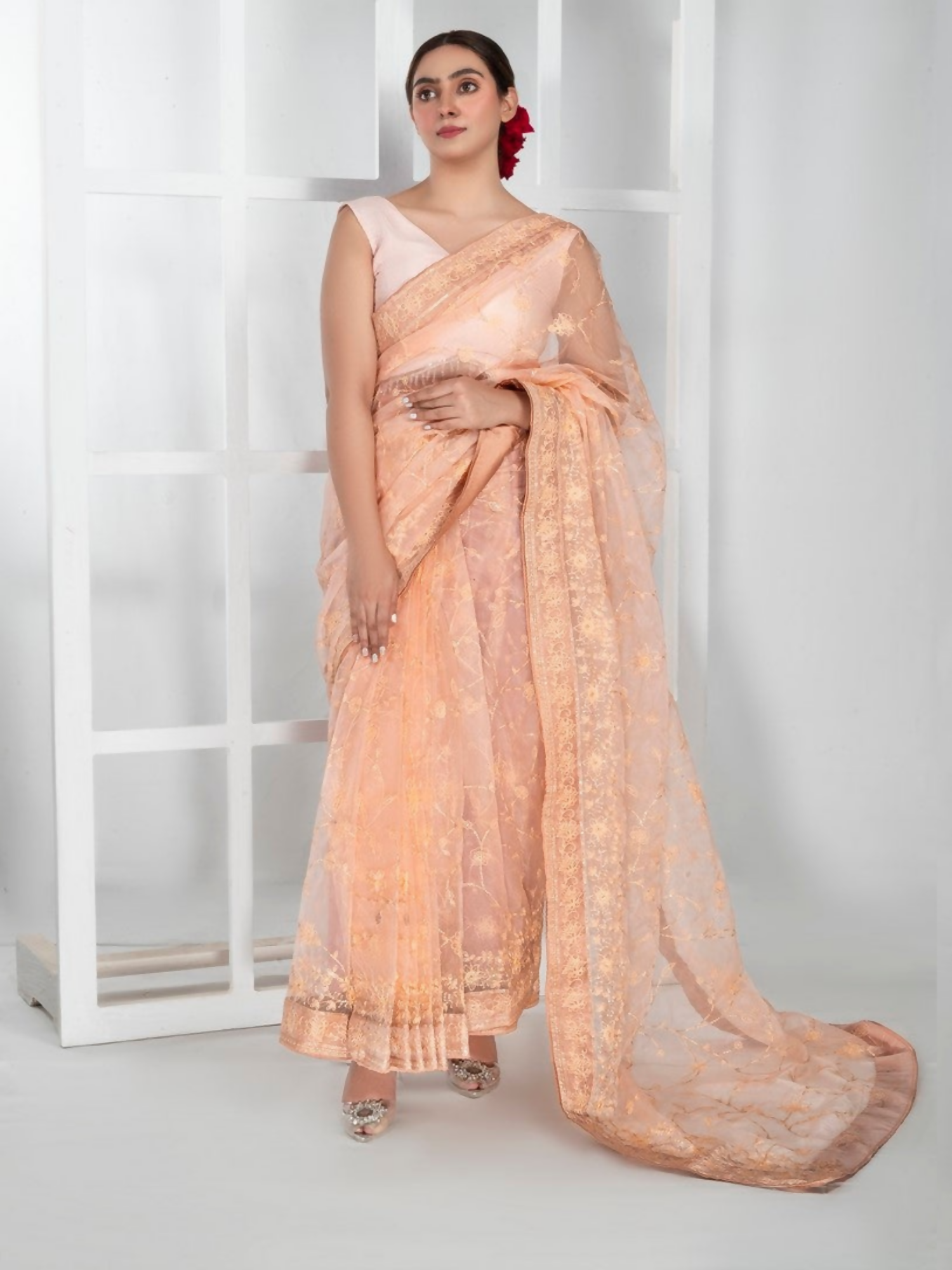 Imran Aftab Lux Winter Wedding Organza Embroidered Unstitched Saree-IASC-31