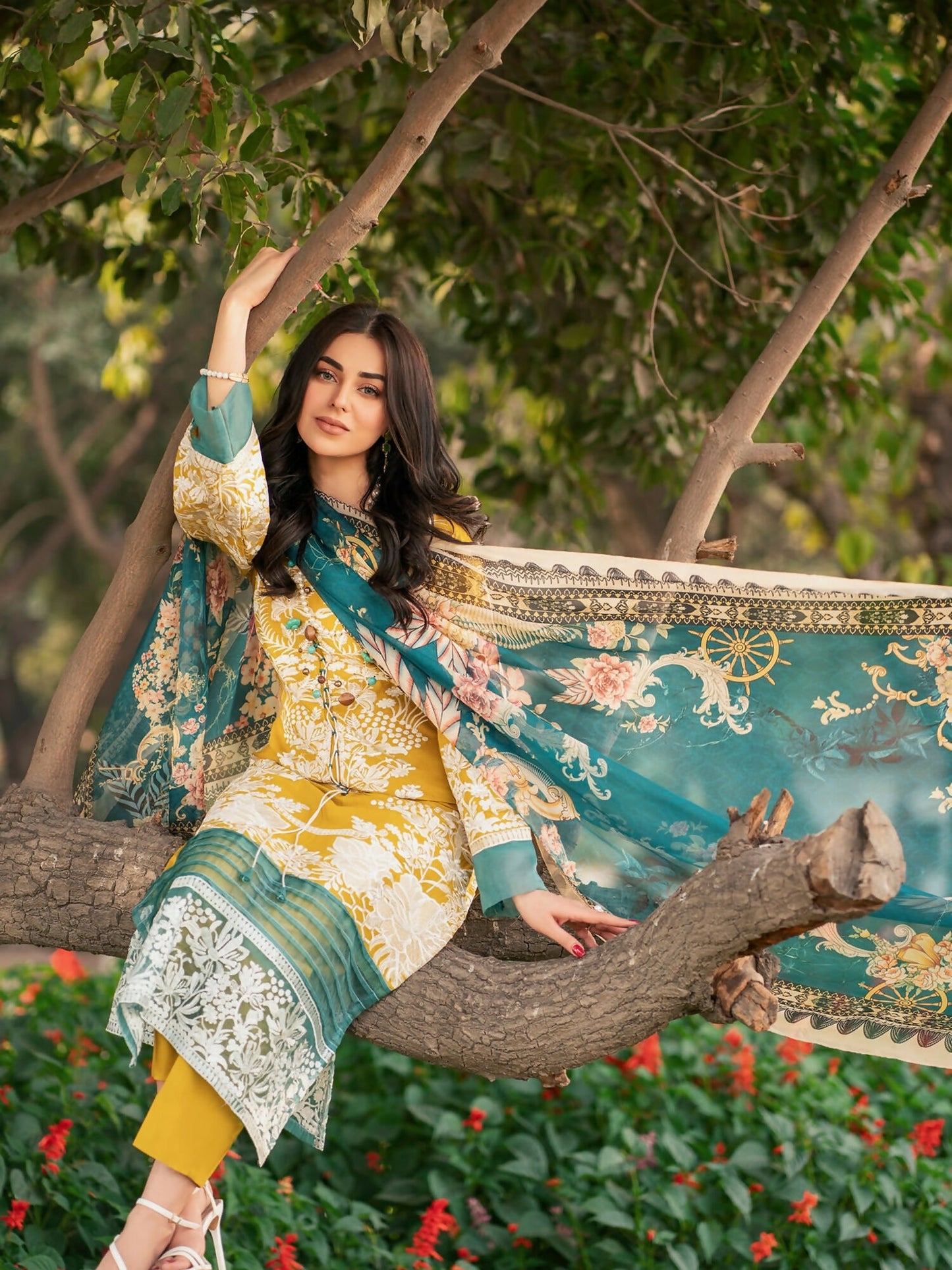 Panache Apparel Lawn Embroidered Stitched 2-Piece Suit-Florid Haven