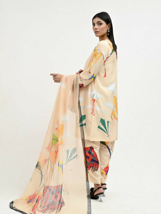 Imran Aftab Basant Mela Raw Silk Printed Stitched 3-Piece Suit-IARP 06