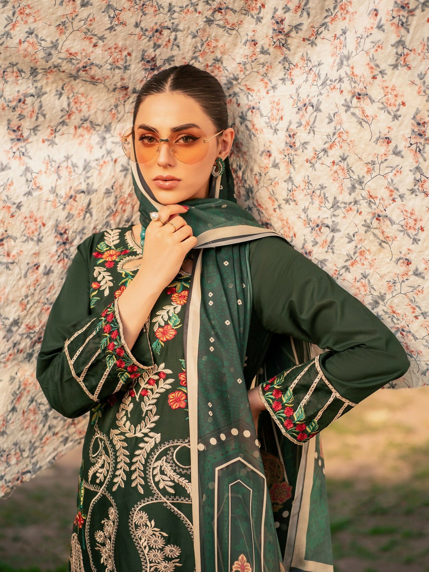 Panache Apparel Lawn Embroidered Stitched 2-Piece Suit-Surreal Green