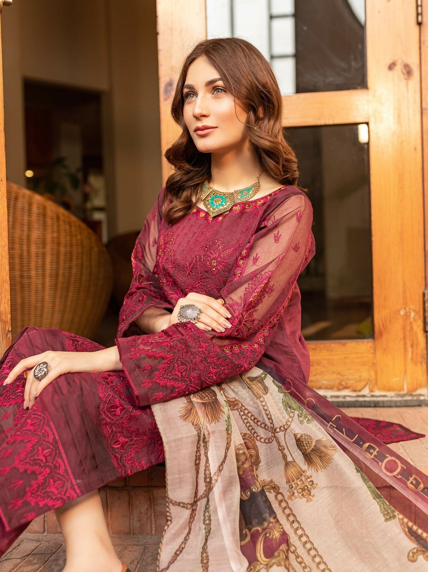 Panache Apparel Organza Net Embroidered Stitched 2-Piece Suit-Ozzy