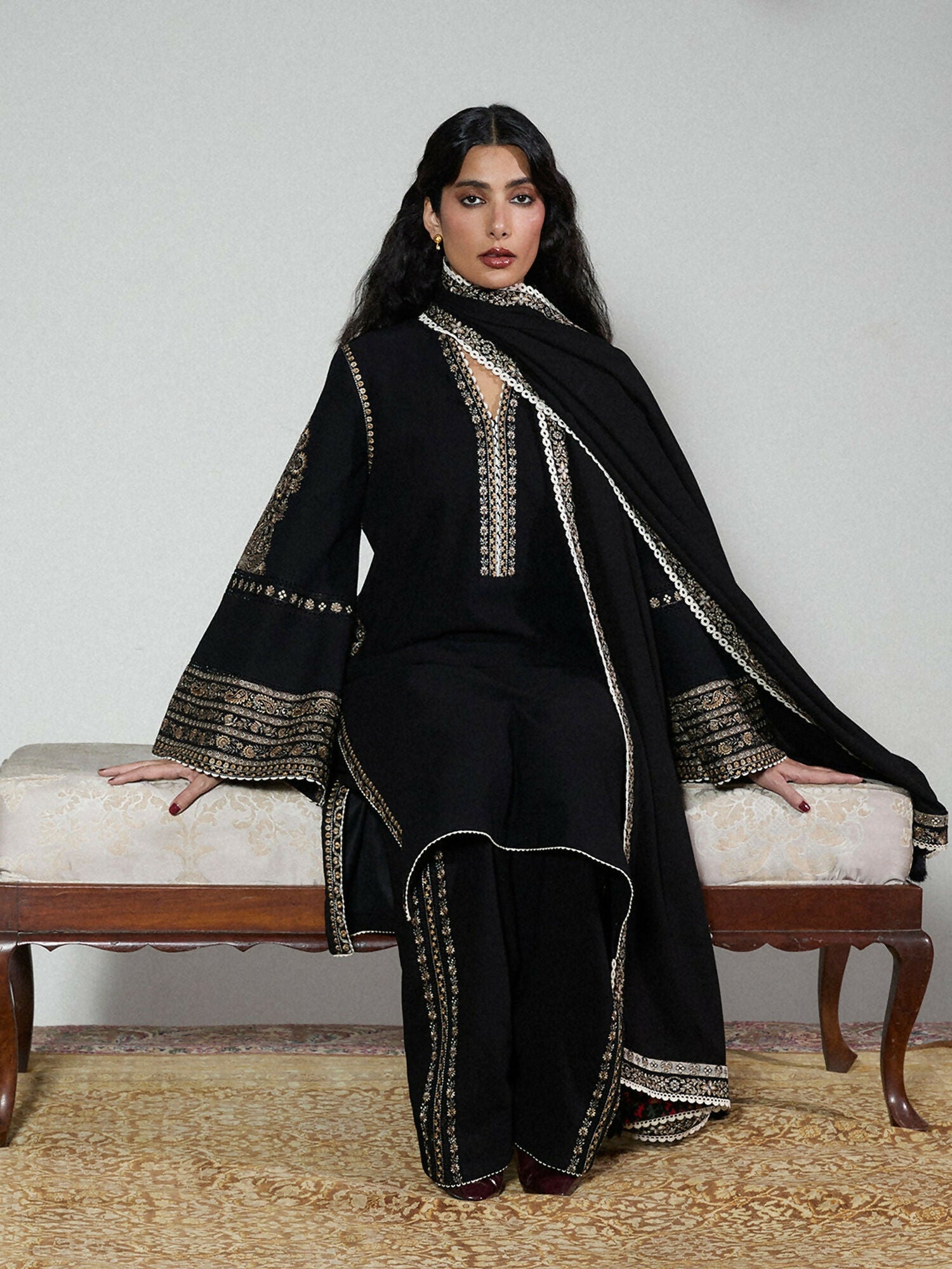 Jugnu by Hussain Rehar Karandi AW 25 - Edit III Embroidered Unstitched 3-Piece Suit-Tila