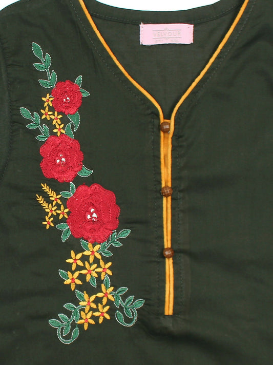 Velvour Girls Cotton Embroidered Stitched 2-Piece Suit-VG76-C