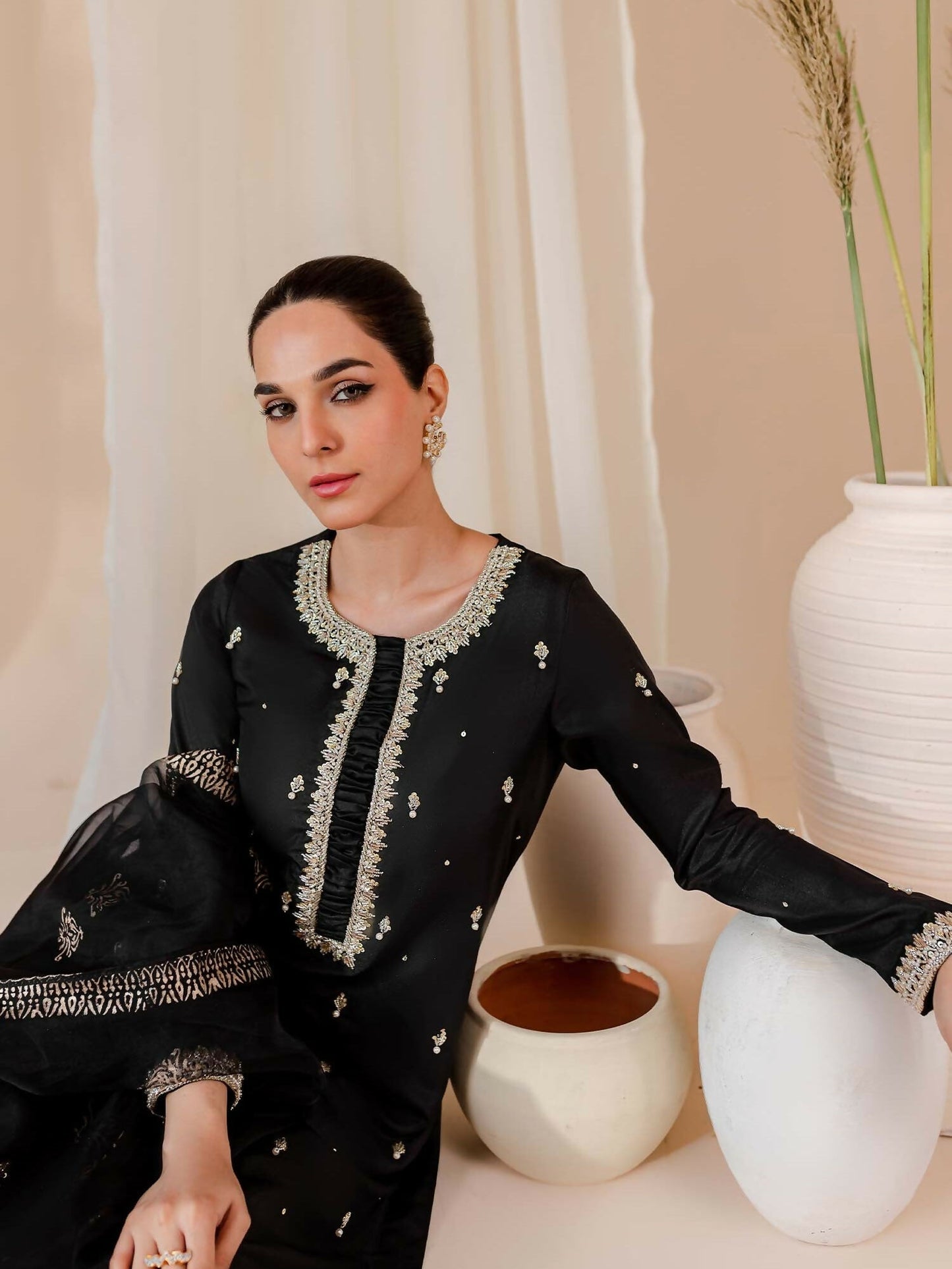 Allure By IH Raw Silk Embellished Stitched 3-Piece Suit-Soul