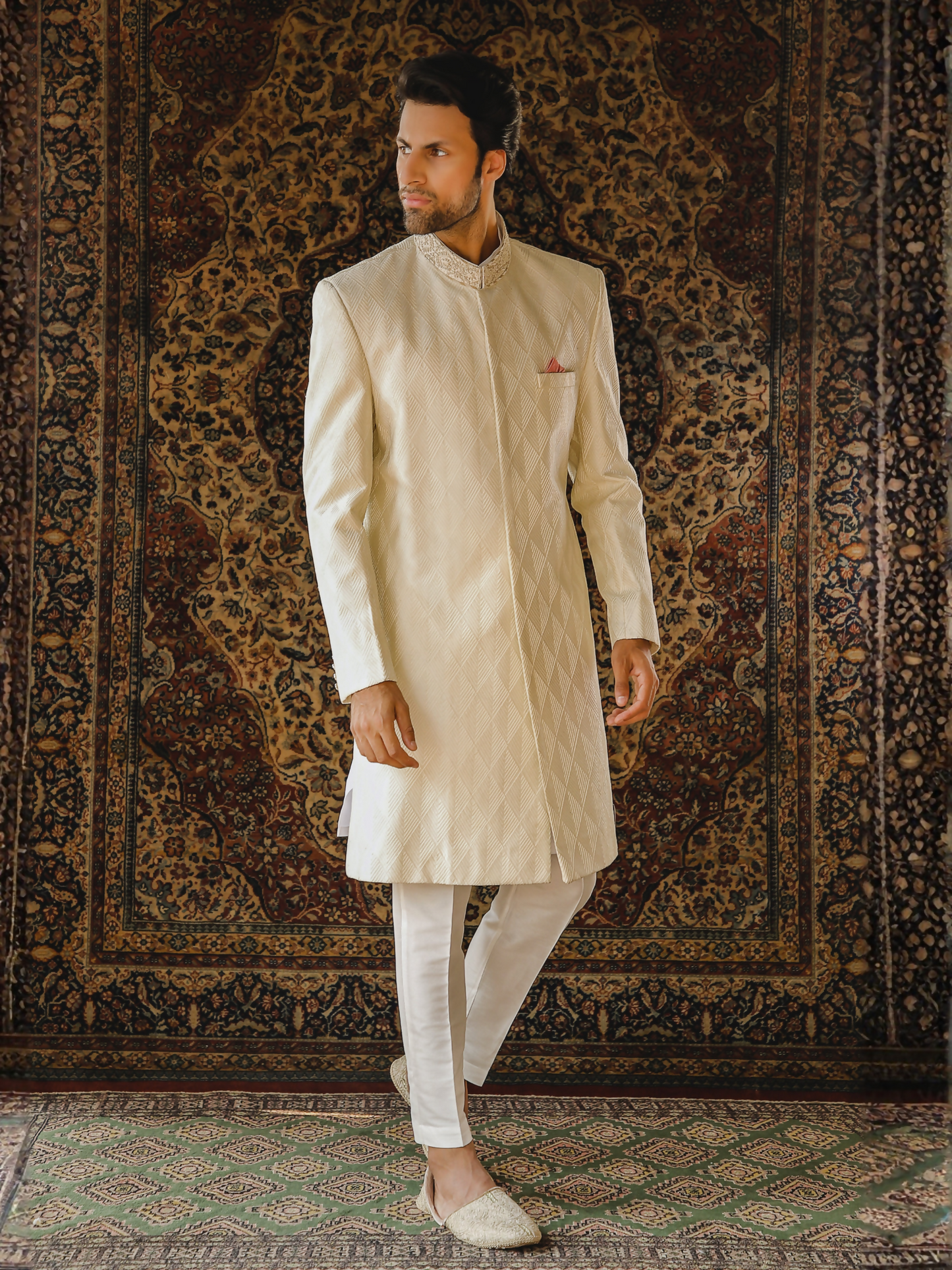 Gem Garments The Sartorial Edit Raw Silk Embellished Sherwani-Ghazsi