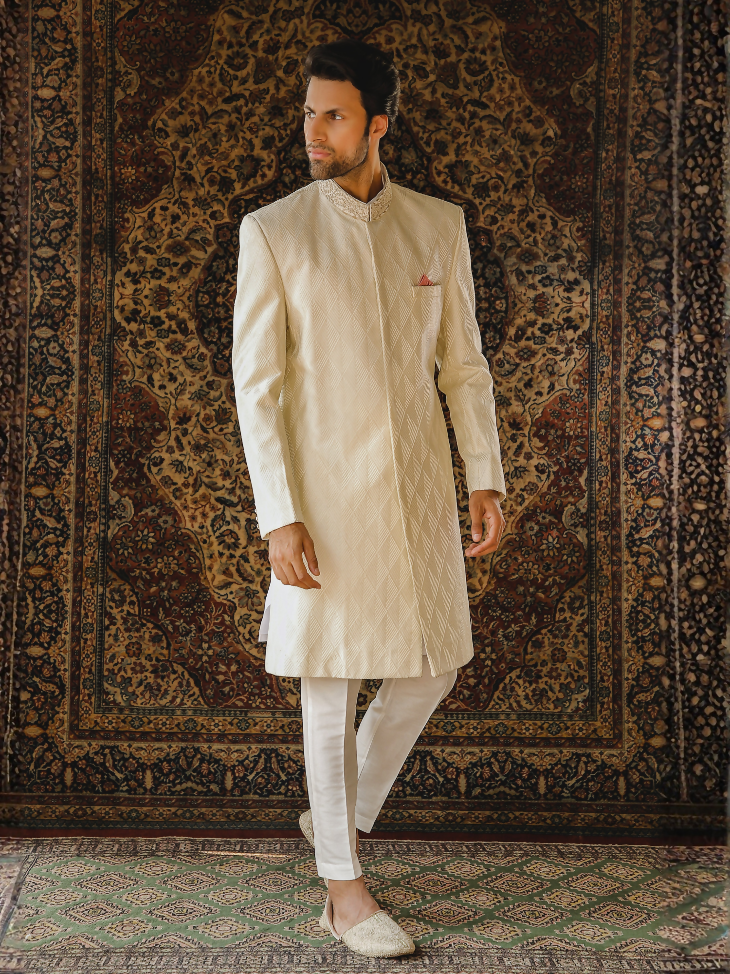 Gem Garments The Sartorial Edit Raw Silk Embellished Sherwani-Ghazsi