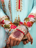 Hussain Rehar Luxury Pret Eid'23 Raw Silk Embellished Stitched 3-Piece Suit-Azure