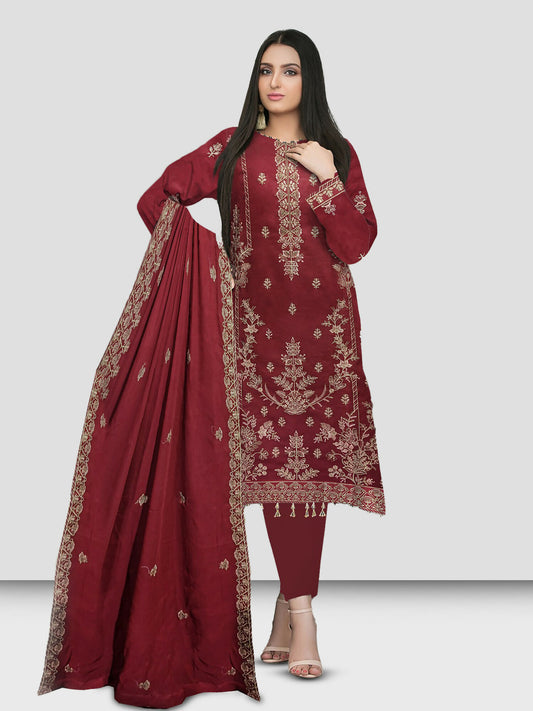 Embroidered Bana Dora Lawn shirt with embroidered Bamber dupatta and plain dyed cotton trouser.