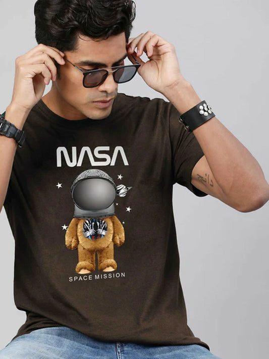 Brown Jupiter Printed Space Missions Graphic Tee-Shirt-14443