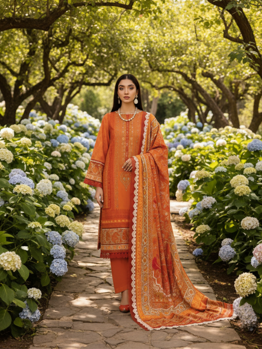 Mausummery Linen Printed Unstitched 3-Piece Suit-Aconite