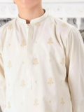 white-White-Velvour Boys Cotton Embroidered Stitched Kurta Trouser Suit-VB139