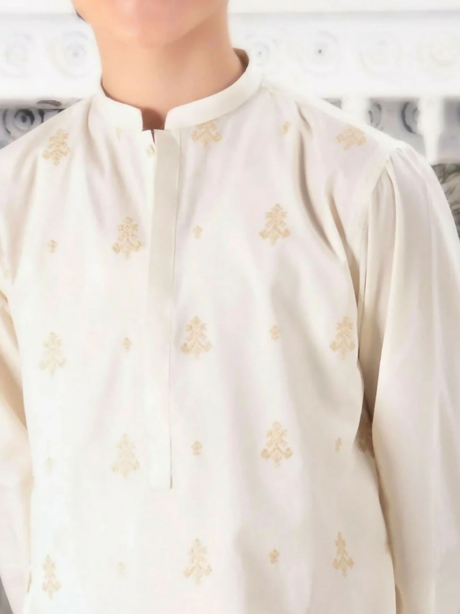 white-White-Velvour Boys Cotton Embroidered Stitched Kurta Trouser Suit-VB139