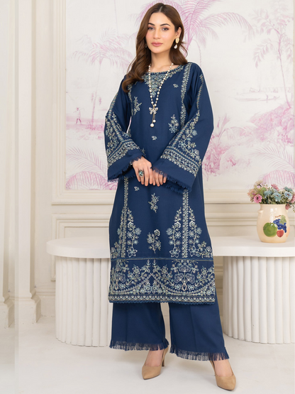 Panache Apparel Winter Whisper Linen Embroidered Stitched Suit-Frosted Dew