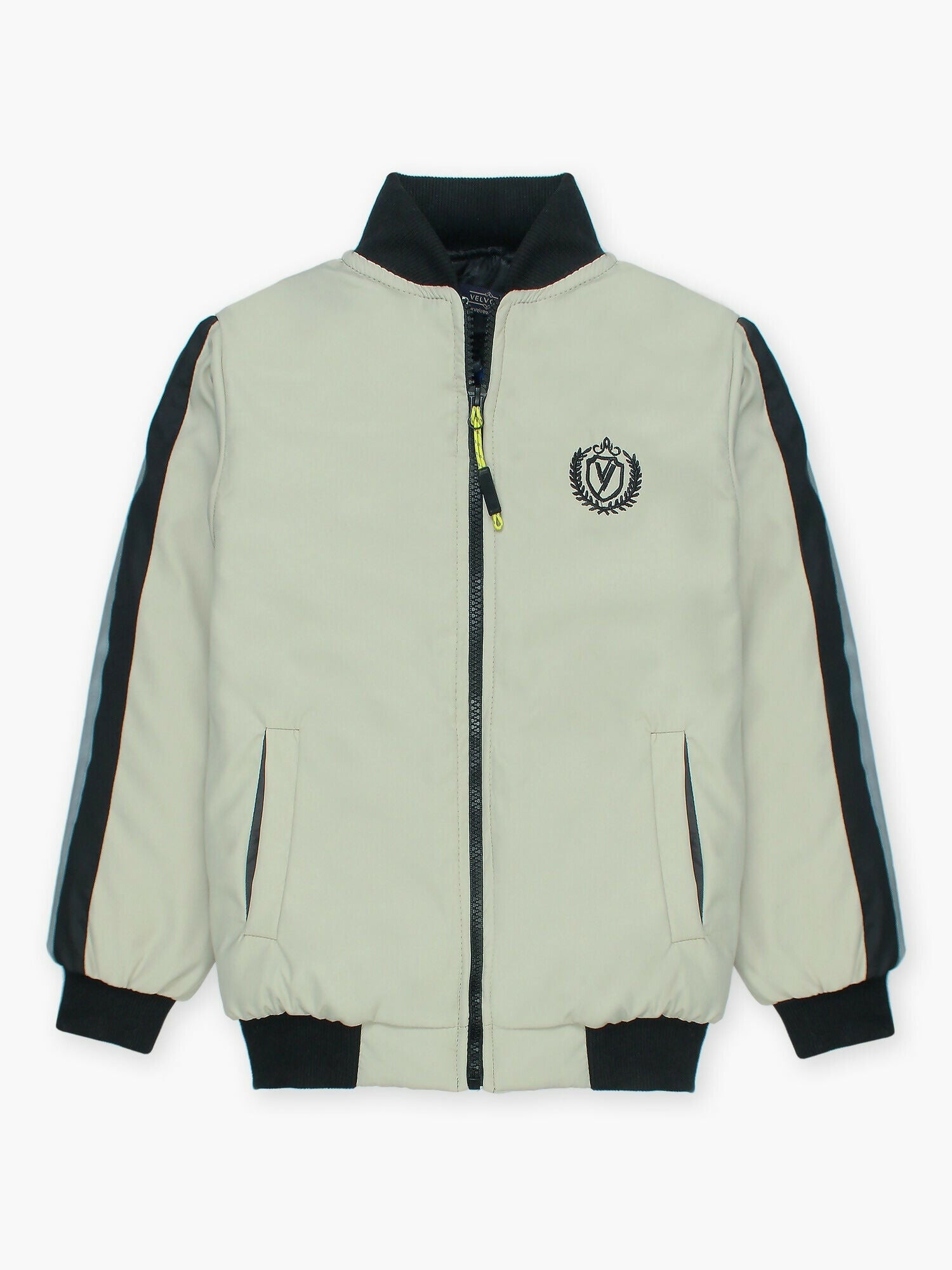 White and Black Velvour  Puffer Jacket-VJ46-A