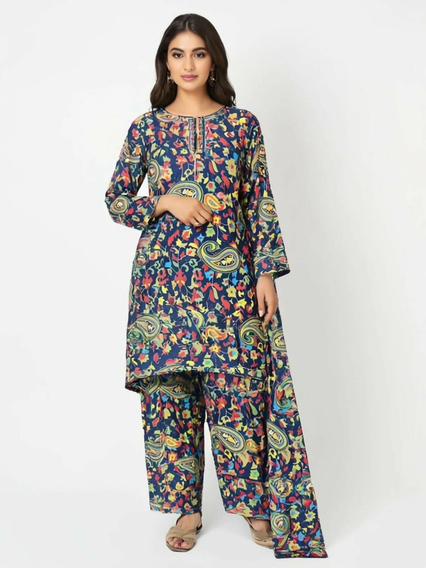 Bin Shaukat unstitched 2-piece digital lawn suit with all-over print and matching printed trouser.