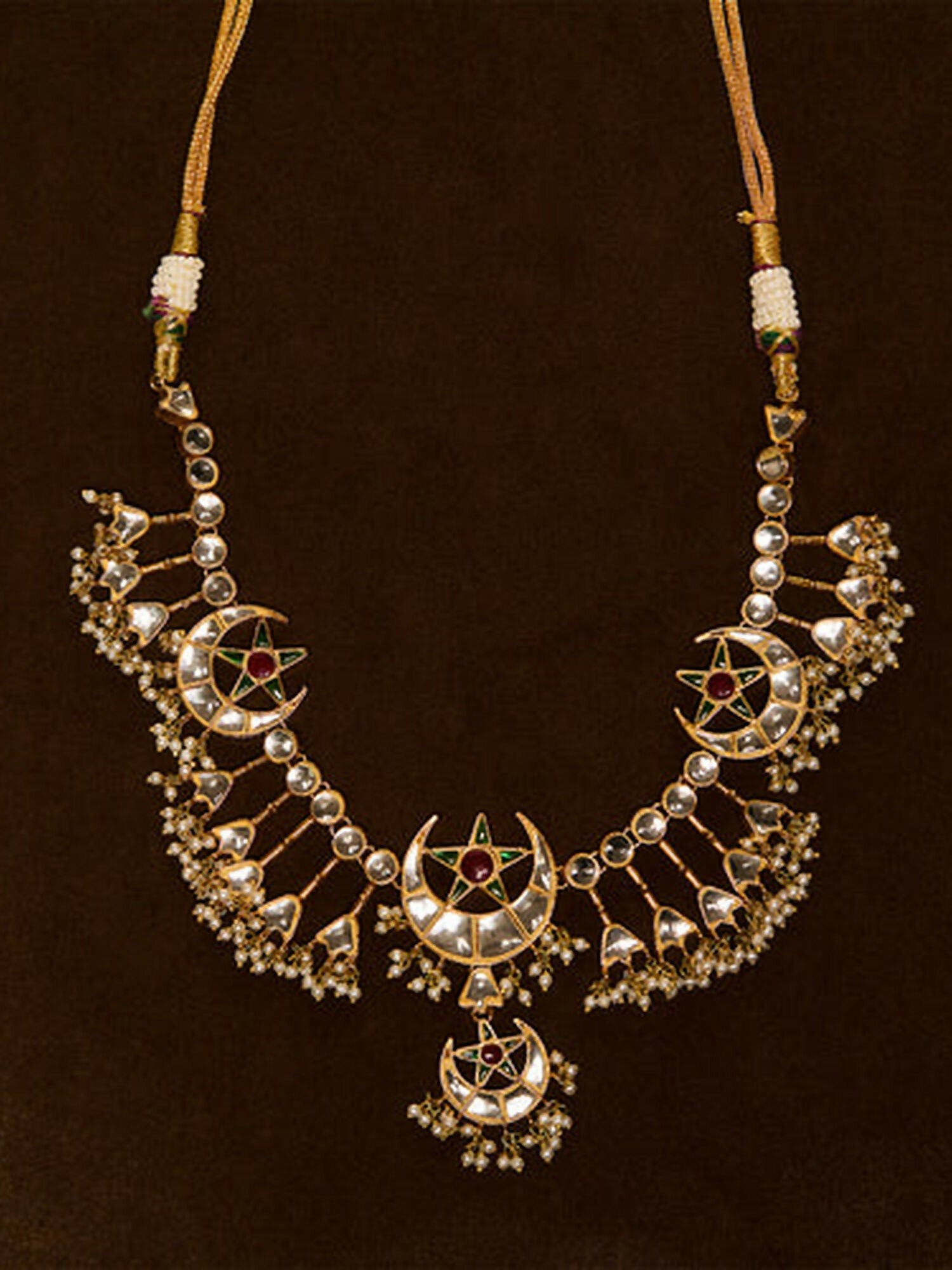 Jugnu by Hussain Rehar Regal Lattice gold-plated choker with intricate geometric and floral patterns, fine lattice detailing, regal timeless accessory.