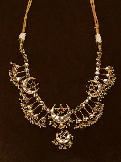 Jugnu by Hussain Rehar Regal Lattice gold-plated choker with intricate geometric and floral patterns, fine lattice detailing, regal timeless accessory.