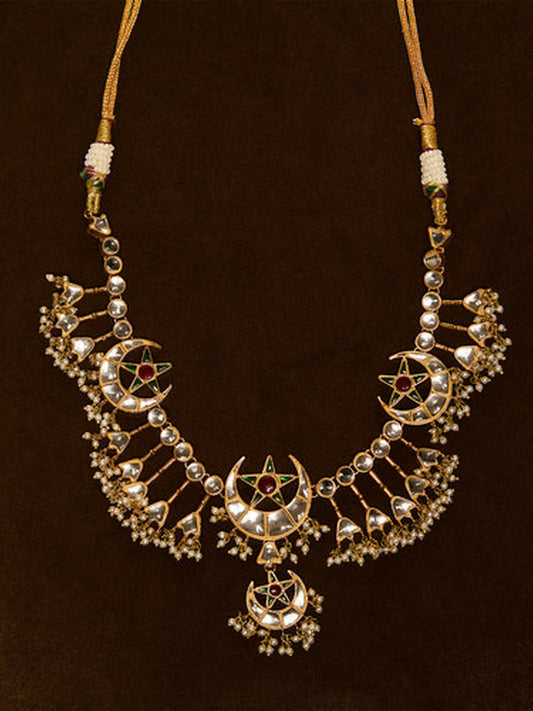 Jugnu by Hussain Rehar Regal Lattice gold-plated choker with intricate geometric and floral patterns, fine lattice detailing, regal timeless accessory.