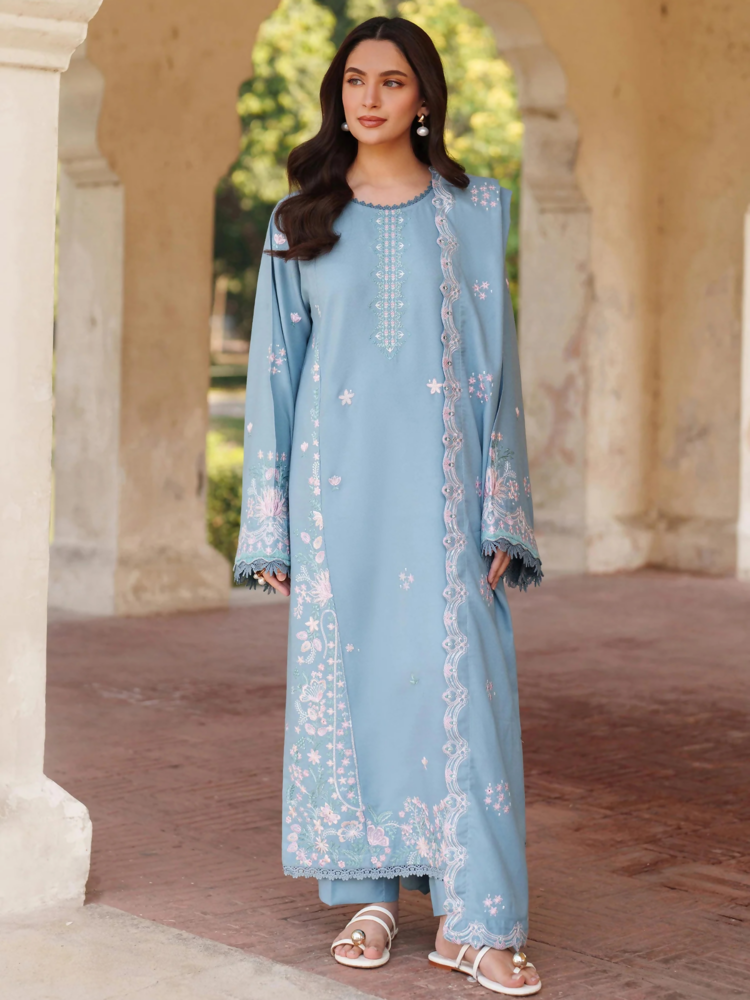 Panache Apparel Linen Embroidered Stitched Suit-Kiyana