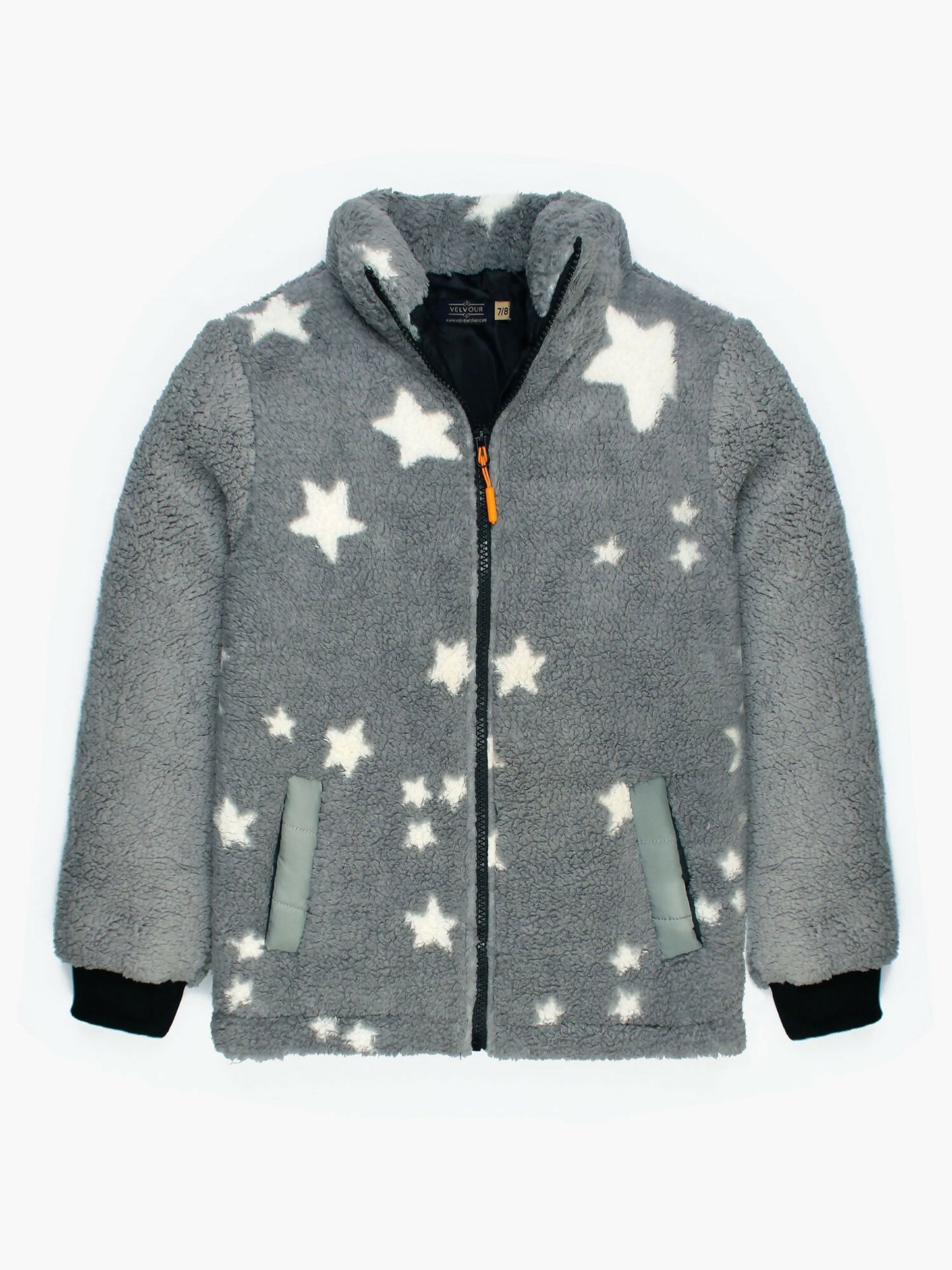 Grey Velvour Printed Puffer Jacket-VJ44-A