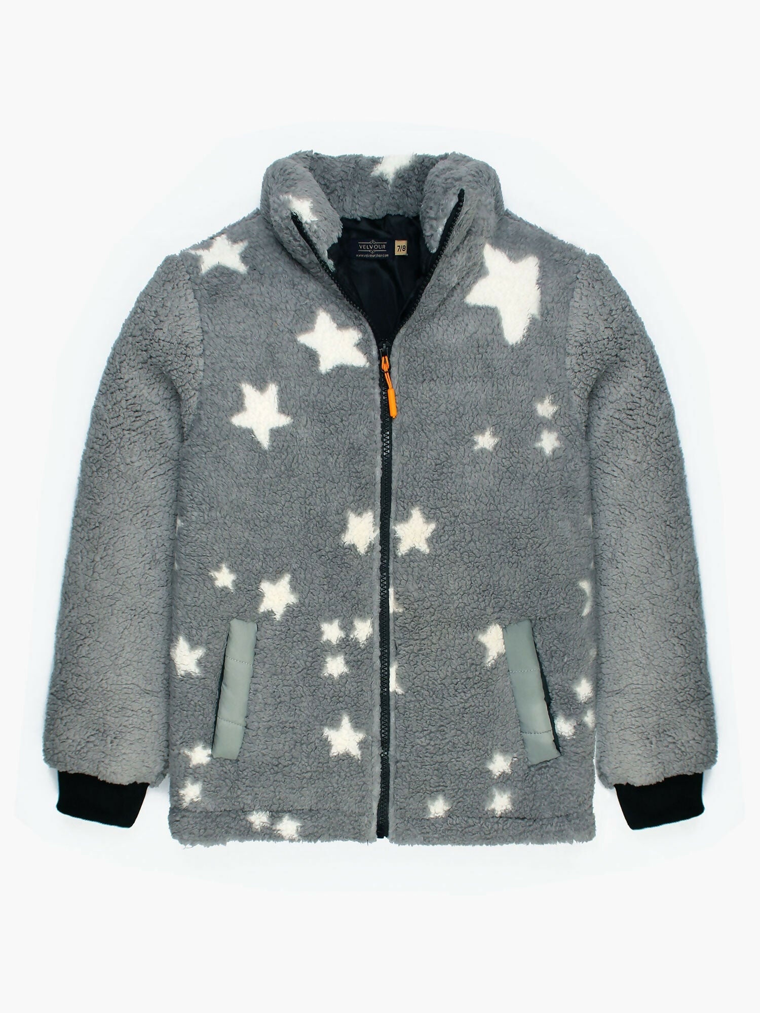 Grey Velvour Printed Puffer Jacket-VJ44-A