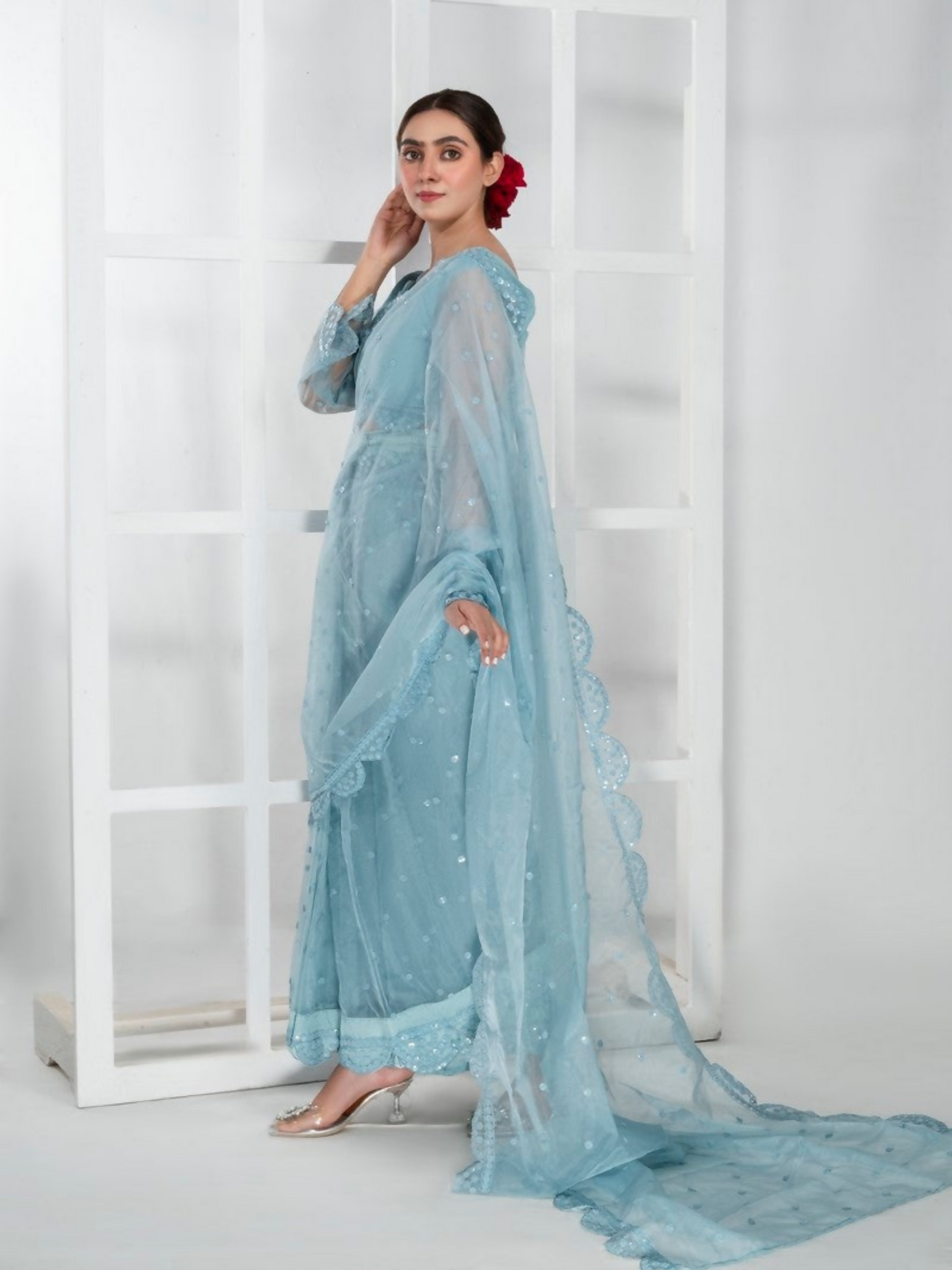 Imran Aftab Lux Winter Wedding Organza Embroidered Unstitched Saree-IASC-29