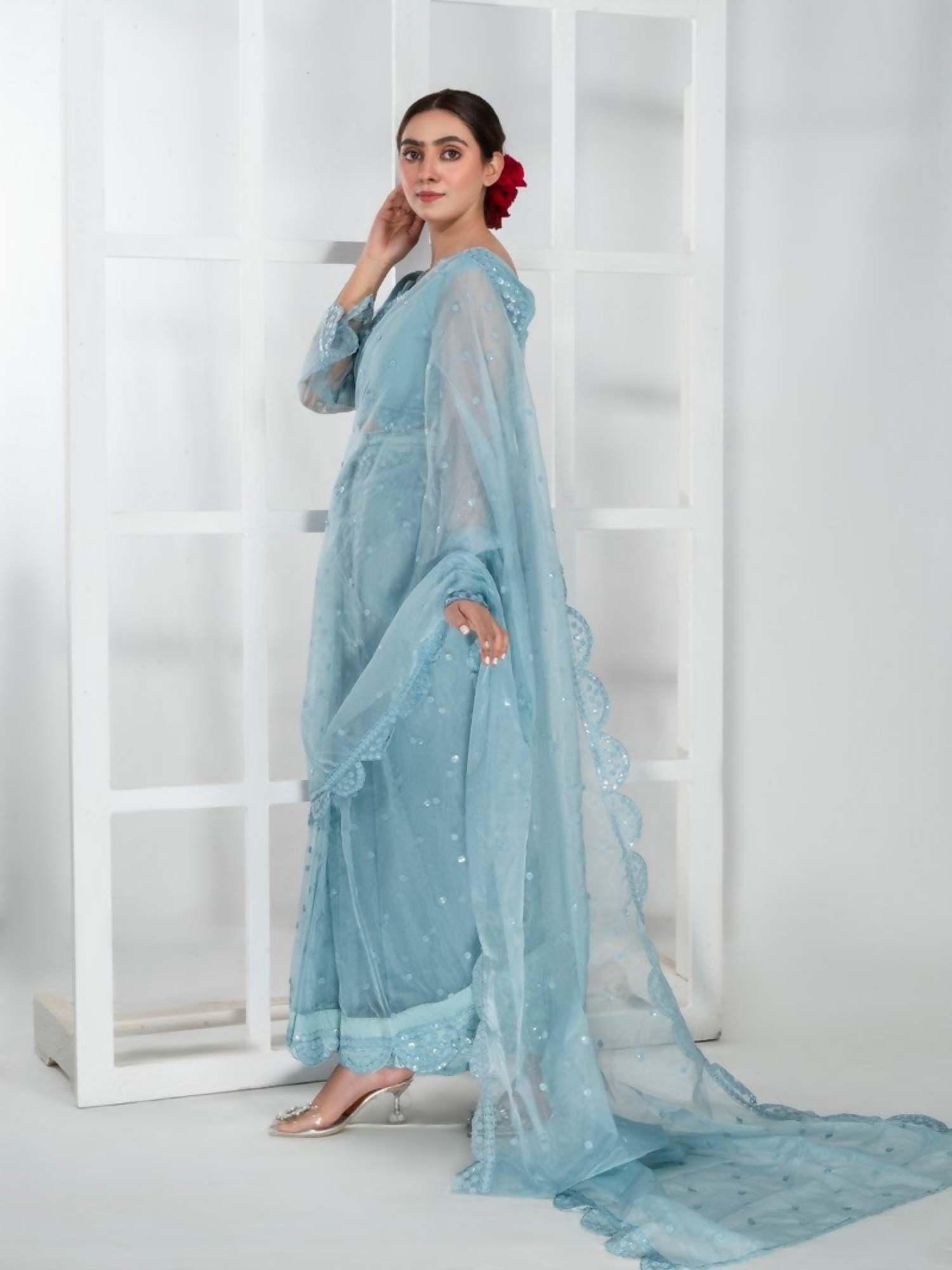 Imran Aftab Lux Winter Wedding Organza Embroidered Unstitched Saree-IASC-29