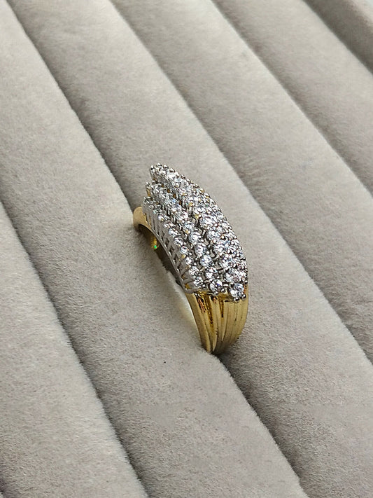 H&A Jewellery 18K gold triple row zircon tapered band ring with arched design